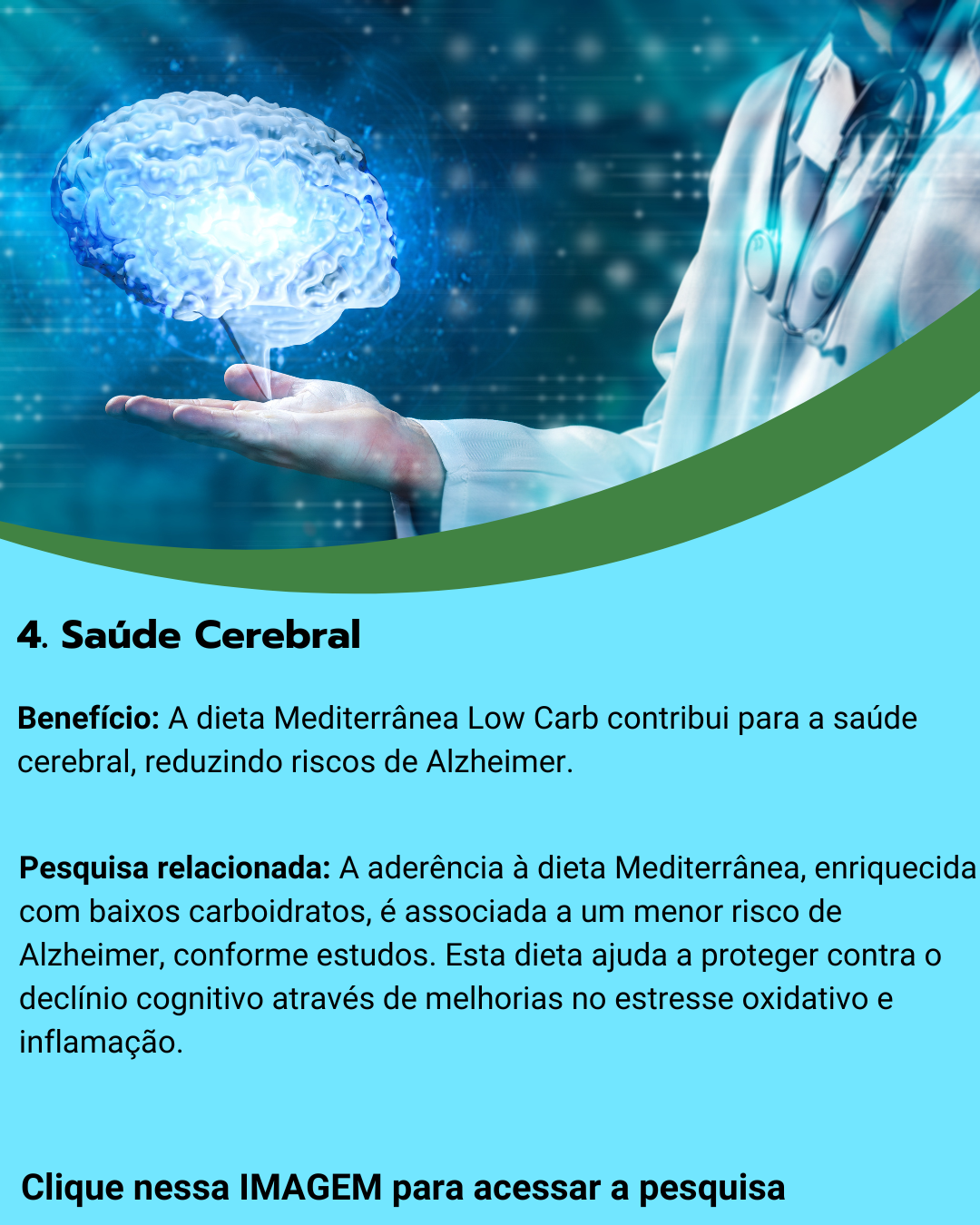 A dieta Mediterrânea Low Carb contribui para a saúde cerebral, reduzindo riscos de Alzheimer.